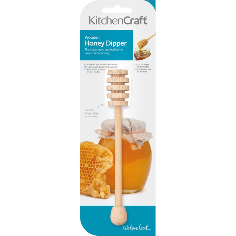 KitchenCraft Honey Dipper, Smooth Wood, 16 cm