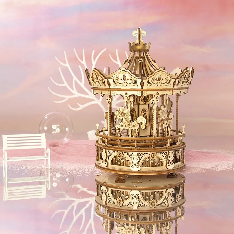 Robotime DIY Handmade Assembled Toys AMK62 Romantic Carousel Music Box
