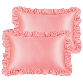 PiccoCasa Satin Pillowcase Set of 2 Pillowcases with Ruffles Cuddly Envelope Closure as Decorative Cushion Cover for Living Room Bedroom Sofa Decoration Pink 51 x 66 cm