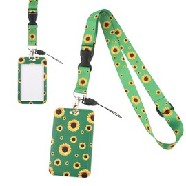 ID Badge Holder with Detachable Neck Lanyard Strap, Sunflower Lanyard Hidden Disability with Card Holder, Office Nurse Medical Student Teacher Women Men Gifts (Green Sunflower)