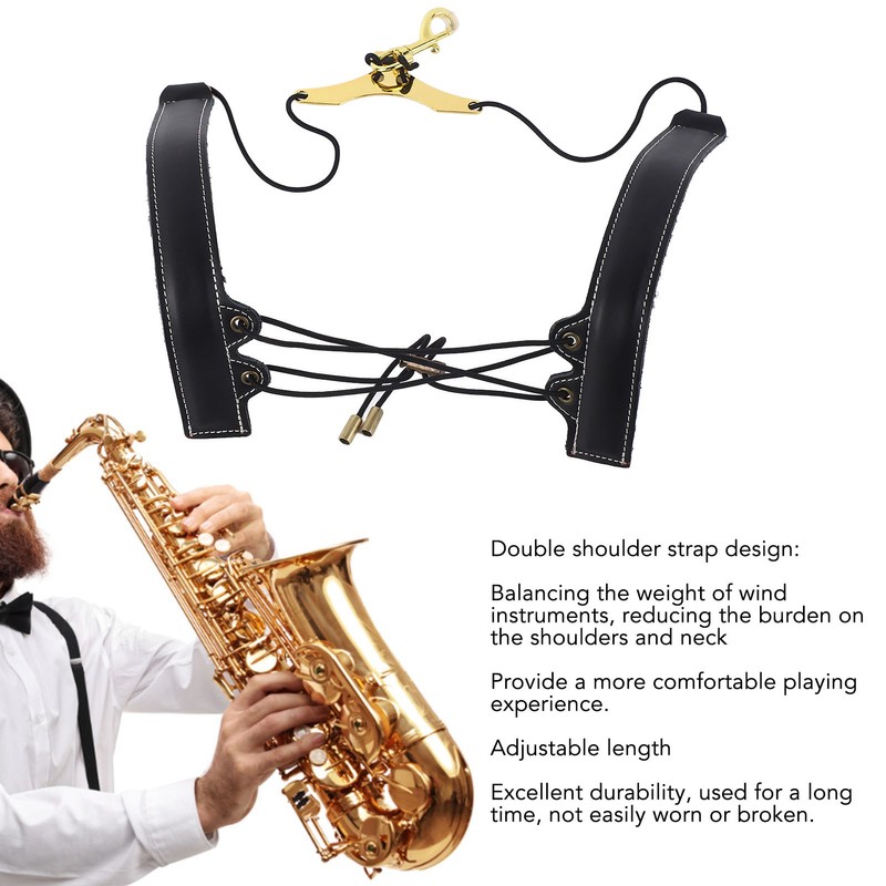 Saxophone Double Shoulder Strap Artificial Leather Length Adjustable Alto Tenor
