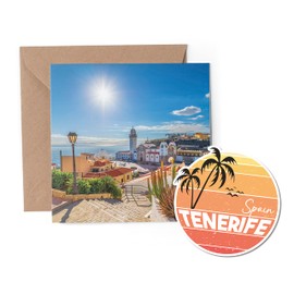 1 x Greeting Card & Vinyl Sticker Set - Tenerife Spain Beach Landmark Travel Holiday City Map Flag Friend Mum Girls Boys Scrapbook #79914