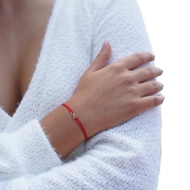 Solid 14K Gold Tiny Infinity Bracelet with Red String | Elegant and Durable | Protection & Good Luck Charm | (Black)