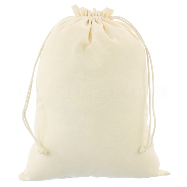 CleverDelights Cotton Bags - 12" x 16" - 10 Pack - Premium Muslin Drawstring Bag