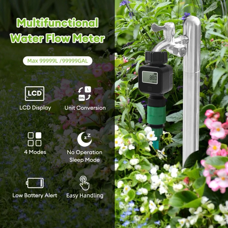 Unbranded Digital Water Flow Meter 3/4" Hose Water Meter Consumption