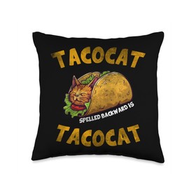 Taco Cat spelled backward is tacocat funny mexican vintage Throw Pillow