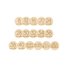 Pearhead Pregnancy Journey Milestone Markers, Wooden Weekly Growth Milestone Discs, Pregnancy Announcement and Baby Arrival Double Sided Photo Prop Cards, Modern Wooden Newborn Accessories