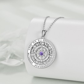 925 Sterling Silver Compass Necklace with Zodiac Graduation Gifts for Women Pisces Feburary Birthstone constellation Jewelry for Teen Girls