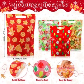 Gilprop 60 Pcs Christmas Zip Lock Bags Plastic Christmas Candy Treat Bags with Handles Snowflake Candy Gingerbread Goodie Bags Bulk Winter Party Favor Gift Bags for Holiday Birthday Party Supplies