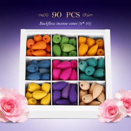 OTOFY Backflow Incense Cones for Waterfall Aromatic Smoke Fountain Haze Falls 9 Mixed Waterfall Incense Rose Lavender for Backflow Incense Holder |Gift Ste-Pack of 90 Cones (White)