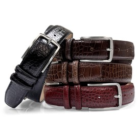 3513303 Men's Brushed Nickel Buckle Genuine Leather Alligator Embossed Dress Belt 1-3/8"(35mm) Wide (BLK, 36)