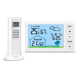 KeeKit Digtal Weather Station, Indoor Outdoor Thermometer with Remote Sensor, Backlight Display, Type-C Data Cable Powered, Temperature Humidity Monitor for Home, Garden, Baby Room