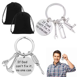 Dad Key Fob – Set of 2 Stainless Steel Key Rings Laser Engraved, Practical and Stylish, Ideal for Gift, Size: 30 x 30 mm, Black