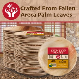 Compostable Palm Leaf Plates - 8 Inch Round [100-Pack] Microwave Safe Disposable Heavy Duty Bamboo-Like Plates - Biodegradable and Eco-Friendly