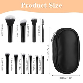 Juego de 10 brochas de maquillaje de viaje, mini brochas de maquillaje, tamaño de viaje con paquete portátil para sombra de ojos pequeños, lápiz labia
