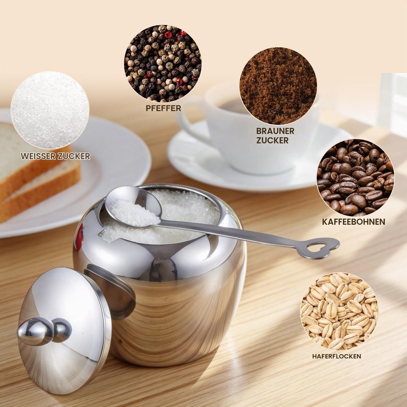Sugar Bowl Stainless Steel Spice Pot with Lid and Spoon