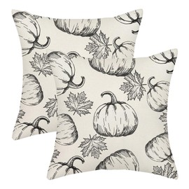 Fall Pillow Covers 18x18 Black Pumpkin Decor Throw Pillows Case for Couch Maple Leaves Autumn Harvest Thanksgiving Farmhouse Indoor Outdoor Decorative Cushion Cases for Sofa Bed Set of 2