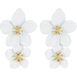 ONLYJUMP Bohemian Gold Metal Flower Earrings Vintage Exaggerated Oversized Daisy Earrings for Women Statement Jewelry (White)