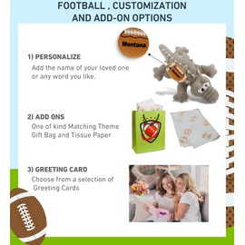 DolliBu Large Grey Alligator Stuffed Animal with Football Plush - Soft Huggable Alligator Plush Toy, Cute Wild Life Gift, Plush Doll Animal Toy for Kids and Adults with Name Personalization - 17 Inch