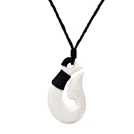 81stgeneration Women's Men's Hand Carved Bone Engraved Koru HEI Matau Maori Hook Pendant Necklace