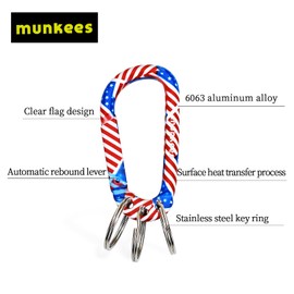 munkees Carabiner Keychain with 2-3 Rings, Backpack Buckle, Aluminum Alloy, Lightweight and Portable (Large,USA Flag)