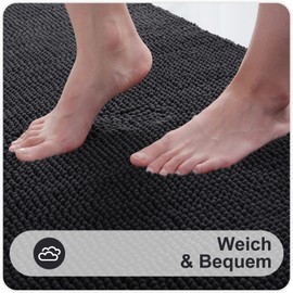 Homaxy Chenille Bathroom Rug, Non-Slip Bath Mat, Washable Bath Mat, Soft Bath Mat, Absorbent Shower Mat for Bathroom - 40 x 60 cm, Dark Grey