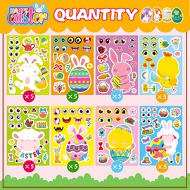 40PCS Easter Basket Stuffers for Kids Toddlers, Make-a-face Stickers, Make Your Own Animal, Easter Eggs Bunny Chick Farm Animal Lamb Face Stickers Party Favor Supplies