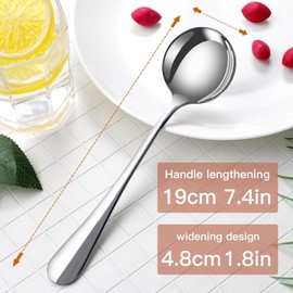 VEHGAL Stainless Steel Soup Spoons, 19cm Long Round Head Steel Soup Spoon, Cutlery Set for Home, Kitchen or Restaurant, Dishwasher Safe,