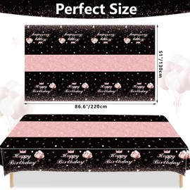 XJLANTTE Rectangular Tablecloth, Black Rose Gold, 51 x 86.6 Inch, Birthday Party Table Decorations for Women Girls Princess, 4 Pcs