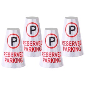 BATTIFE 4Pack Reserved Parking Bright Reflective Collars Sleeve, Cone Message Stickers for Traffic Safety Cones, 360 Degree High Visible Signs for Driveway Road Outdoor Use
