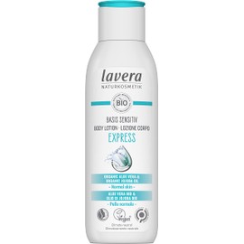 lavera basis sensitiv Body Lotion Express - Body Lotion - organic aloe vera & organic jojoba oil – deep moisture & long lasting care - 24h moisturizing care - natural cosmetics - vegan - organic (1 x 250 ml)