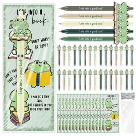 Sayglossy 30 Sets Book Lover Gifts Bulk Frog Ballpoint Pens with Inspirational Bookmarks Bookish Book Club Gifts Reading Party Favors for Classroom Librarians Bookworms