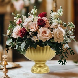 Koyal Wholesale Gold Pedestal Bowl 10 x 8-Inch Metal Floral Gold Bowl Compote Vase, Wedding Compote Vases for Centerpieces