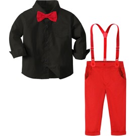 A&J DESIGN Valentines Outfit Toddler Boy Christmas Easter Gentleman Baby Formal Suspender Dress Suit Black Red 4-5T