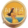 Aloha Hawaii Tropical Brass Round Pill Box
