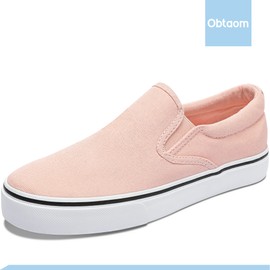 Obtaom Womens Slip on Shoes Comfortable Canvas Fashion Sneakers Low Top Canvas Flats(Pink US5)