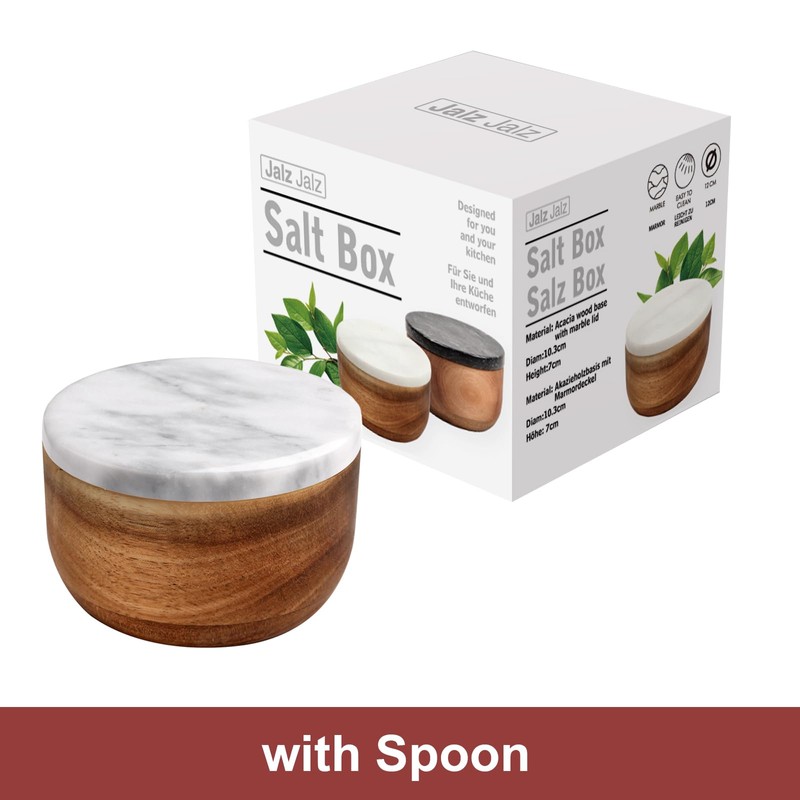 jalz jalz Large Wood Salt Box Salt cellar with Spoon