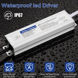 Karyoosi LED Driver 60 Watts Waterproof IP67, 12V DC Power Supply 5A, Power Transformer 120V AC to 12V DC Converter, with 3-Prong Plug and 4.9 Feet Cable - Ideal Power Supply for LED Strips and Lights