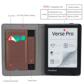 Case for Pocketbook Verse/Verse Pro 6 Inch, Vertical Faux Leather Stand Protective Case with Wrist Strap, Card Slot and Auto Sleep/Wake - Brown