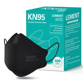 LEMENT KN95 Face Masks 100 Pack,Breathable Black Disposable Face Masks For Adult,Teenager