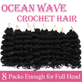 Ocean Wave Crochet Hair 12 Inch 8 packs Deep Wave Crochet Hair Synthetic Curly Braiding Hair Crochet Hair for Black Women (12 Inch, 8 packs, 1B)