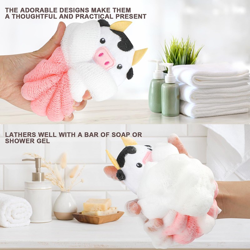 PHOGARY 3 Pack Bath Loofahs Shower Sponge Balls, Animal Mesh