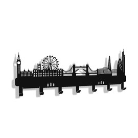steland metallmanufaktur® London Skyline Steel Key Rack and Holder for Keys, Jackets, Towels (Black, London)