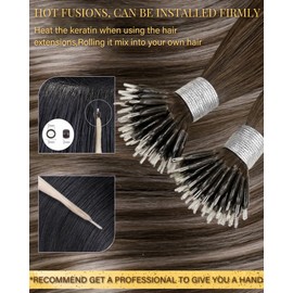 Hetto Braun Nanoring Extensions Real Hair Nano Hair Extensions Remy Real Hair Nano Ring Extensions Dark Brown with Ash Blonde to Dark Brown Balayage 50 g 55 cm