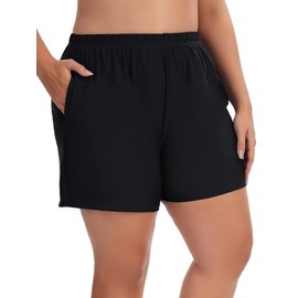 Aderea Women's Plus Size Swim Bottoms High Waisted Bathing Suit Shorts Tummy Control Swimsuit Boy Short Swimwear Tankini Bikini Trunks Black