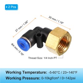 PATIKIL 1/4" Push-to-Connect-Fitting, 2er Pack PT-Weibliches Gewinde 90-Grad-Verbindung 4mm Schlauch Ellbogen und Gerade Kombination Luftrohr-Fitting Pneumatischer, Blau
