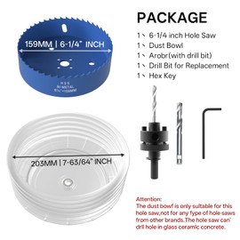 ANDELI 6-1/4'' Bi-Metal Hole Saw with Dust Bowl, Dust Collection for Recessed Lamp Cut-Outs in Ceiling, Bi-Metal, for Wood, Drywall and PVC Board Cutter