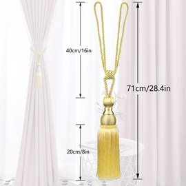 Rayong 2Pcs Premium Tassel Curtains Tie Backs Curtain Tiebacks Tassel, Antique Tassels Holdbacks Living Tassel Ball Rope for Home Decor (Gold)