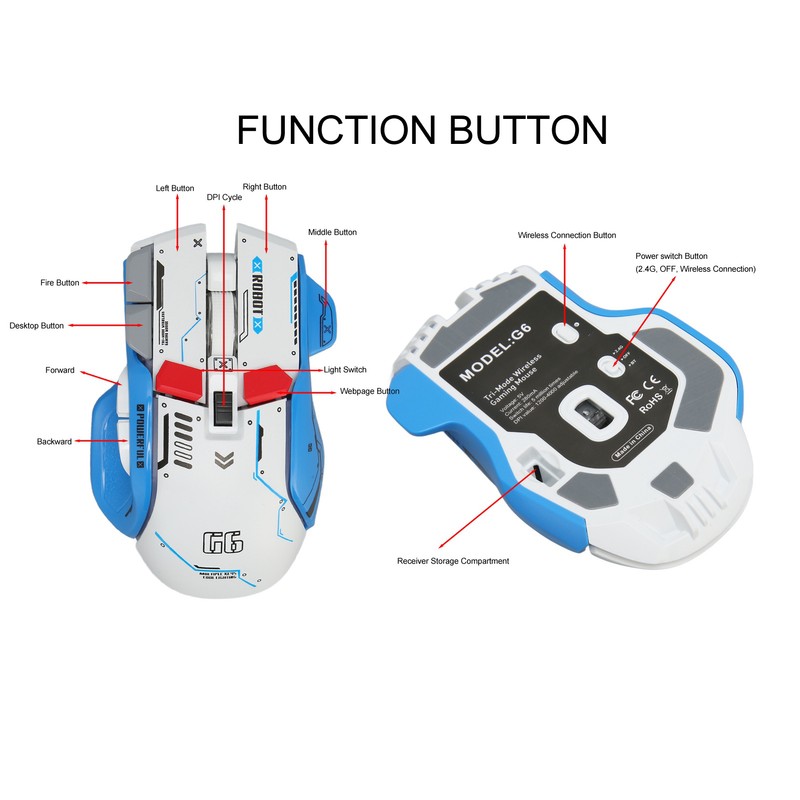 Gaming Mouse 2.4G Wired Bluetooth 3 Mode 5 Adjustable DPI