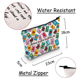 JXGZSO Funny Lottery Bag Mexican Bingo Storage Bag Lottery Gift Peace Love Loteria Canvas Bag With Zipper Lottery Themed Gifts (Peace Love Loteria Bag)